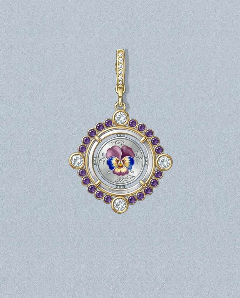Pansy — gouache rendering of a one-of-a-kind antique love token piece by Heavenly Vices Fine Jewelry