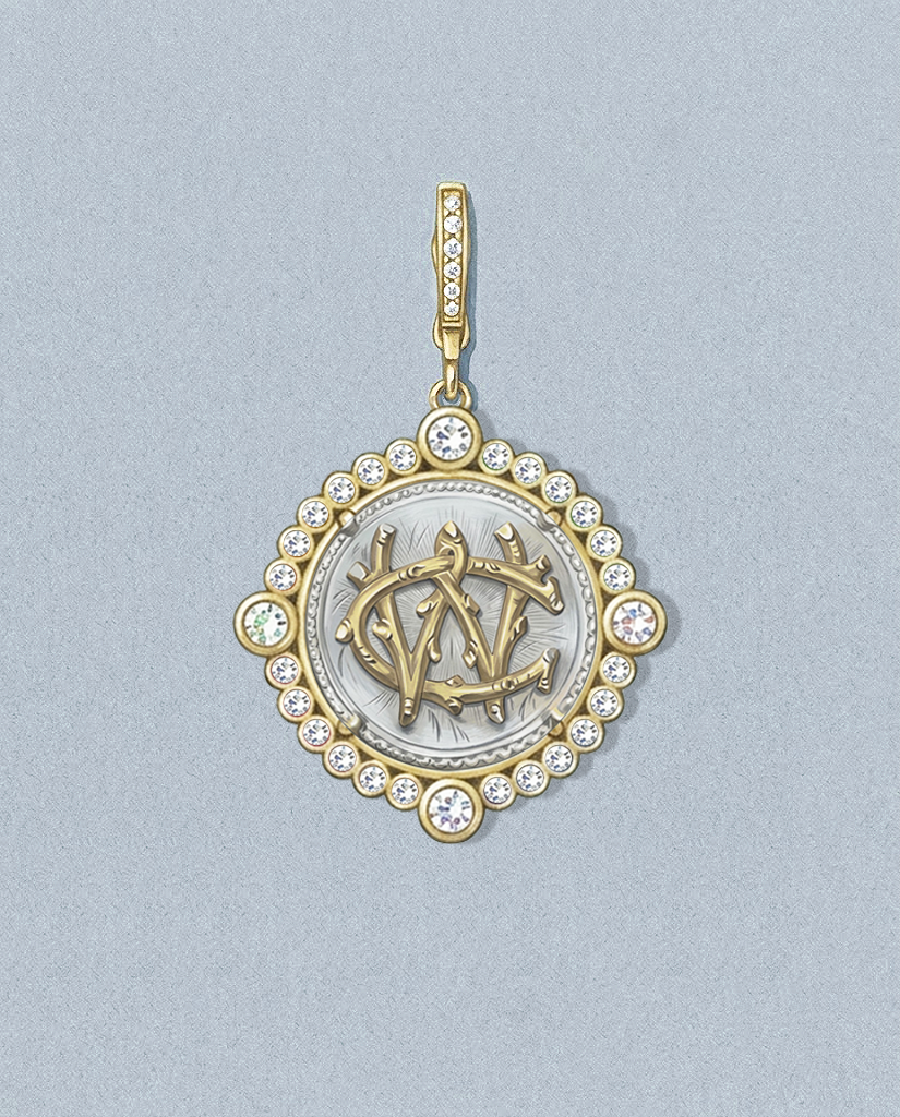 CW — gouache rendering of a one-of-a-kind antique love token piece by Heavenly Vices Fine Jewelry