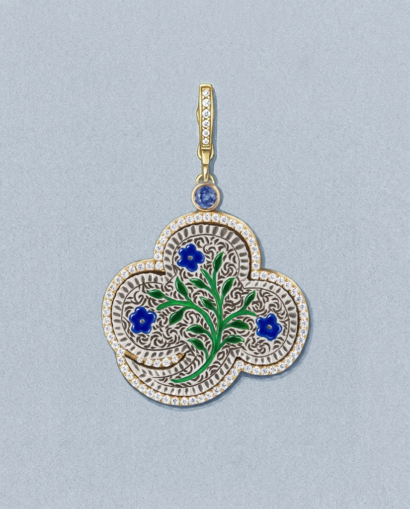 Forget Me Not - Half Dollar — gouache rendering of a one-of-a-kind antique love token piece by Heavenly Vices Fine Jewelry