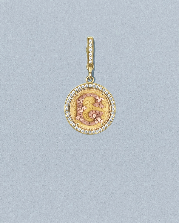 G — gouache rendering of a one-of-a-kind antique love token piece by Heavenly Vices Fine Jewelry