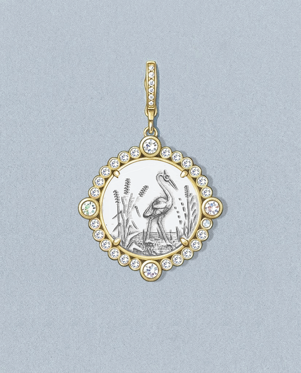 Heron — gouache rendering of a one-of-a-kind antique love token piece by Heavenly Vices Fine Jewelry
