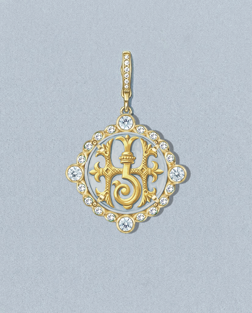 JH — gouache rendering of a one-of-a-kind antique love token piece by Heavenly Vices Fine Jewelry