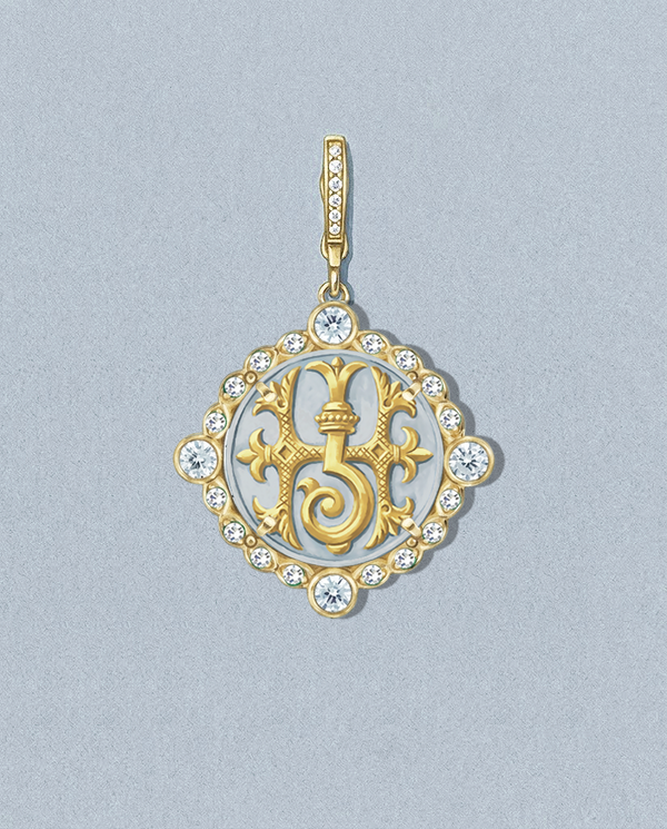 JH — gouache rendering of a one-of-a-kind antique love token piece by Heavenly Vices Fine Jewelry