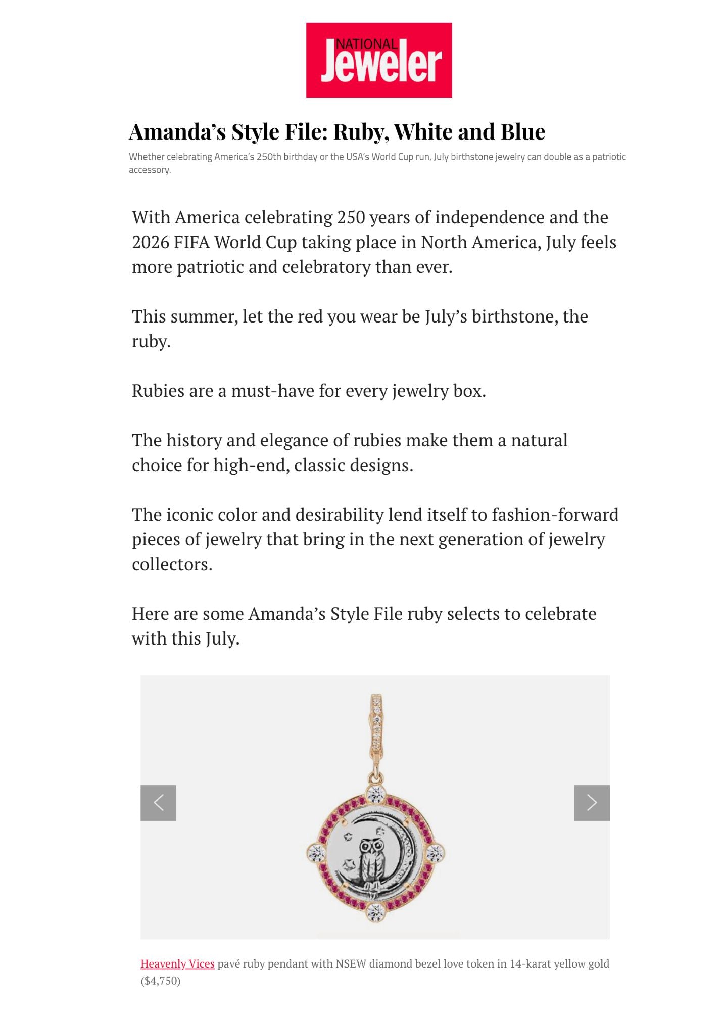 National Jeweler: Amanda’s Style File: Ruby, White and Blue