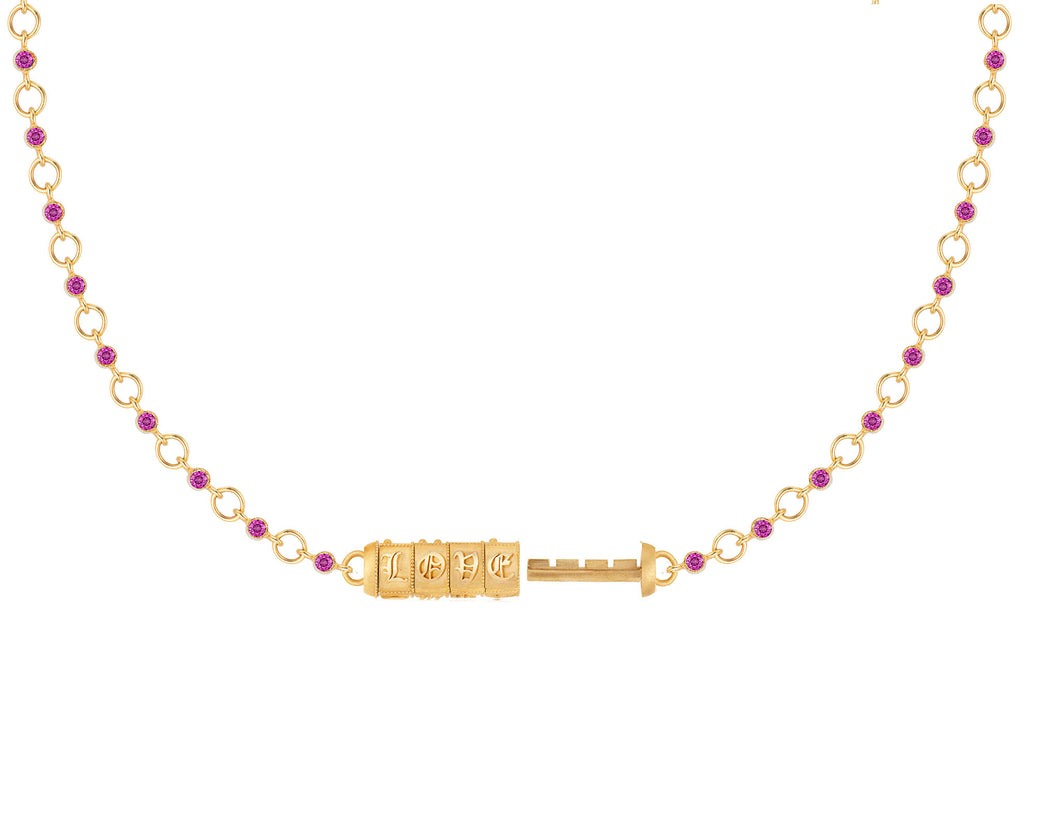 Love Lock on Pink Sapphire Studded Chain Benefitting Breast Cancer Research Foundation