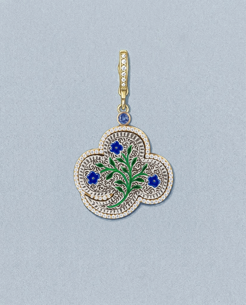 Forget Me Not - Quarter — gouache rendering of a one-of-a-kind antique love token piece by Heavenly Vices Fine Jewelry