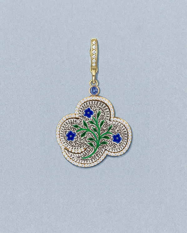 Forget Me Not - Quarter — gouache rendering of a one-of-a-kind antique love token piece by Heavenly Vices Fine Jewelry