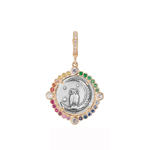 Bezeled Rainbow Gemstones with NSEW Diamond 14k Bezel
