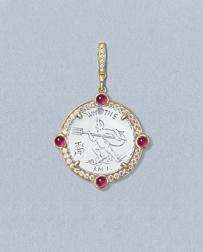 Who the Devil Am I — gouache rendering of a one-of-a-kind antique love token piece by Heavenly Vices Fine Jewelry