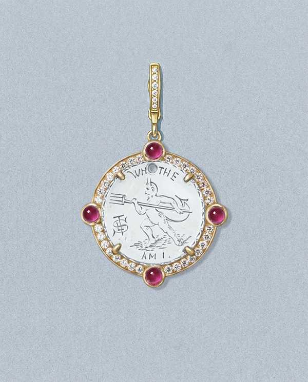 Who the Devil Am I — gouache rendering of a one-of-a-kind antique love token piece by Heavenly Vices Fine Jewelry