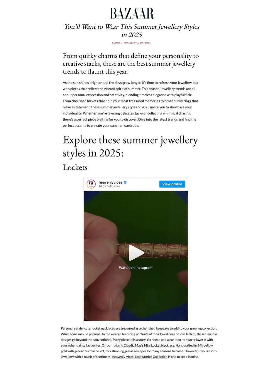 Harper's BAZAAR Malaysia: You’ll Want to Wear This Summer Jewellery Styles in 2025