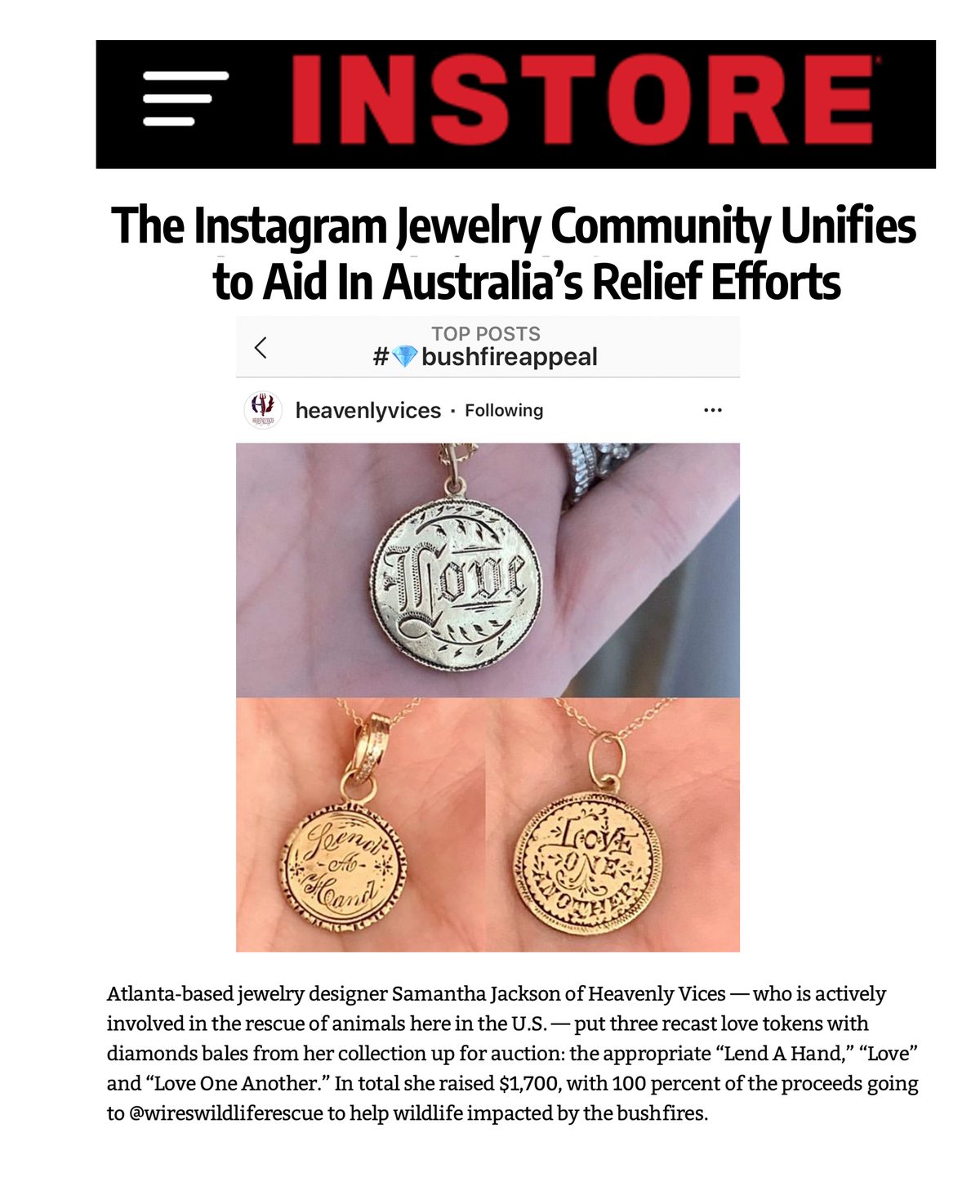 InStore Magazine: The Instagram Jewelry Community Unifies to Aid In Australia’s Relief Efforts