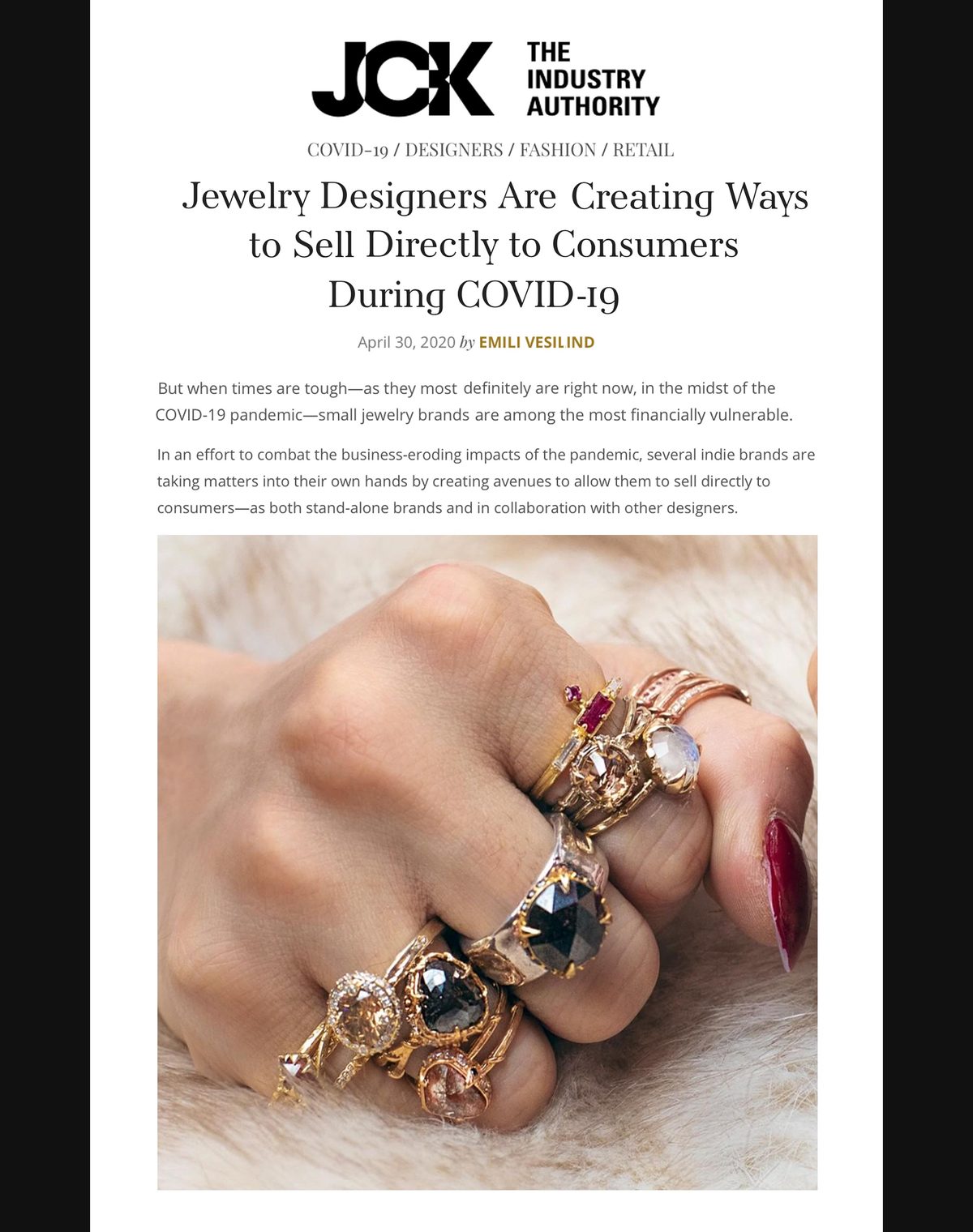 JCK: Jewelry Designers Are Creating Ways to Sell Directly to Consumers During COVID-19