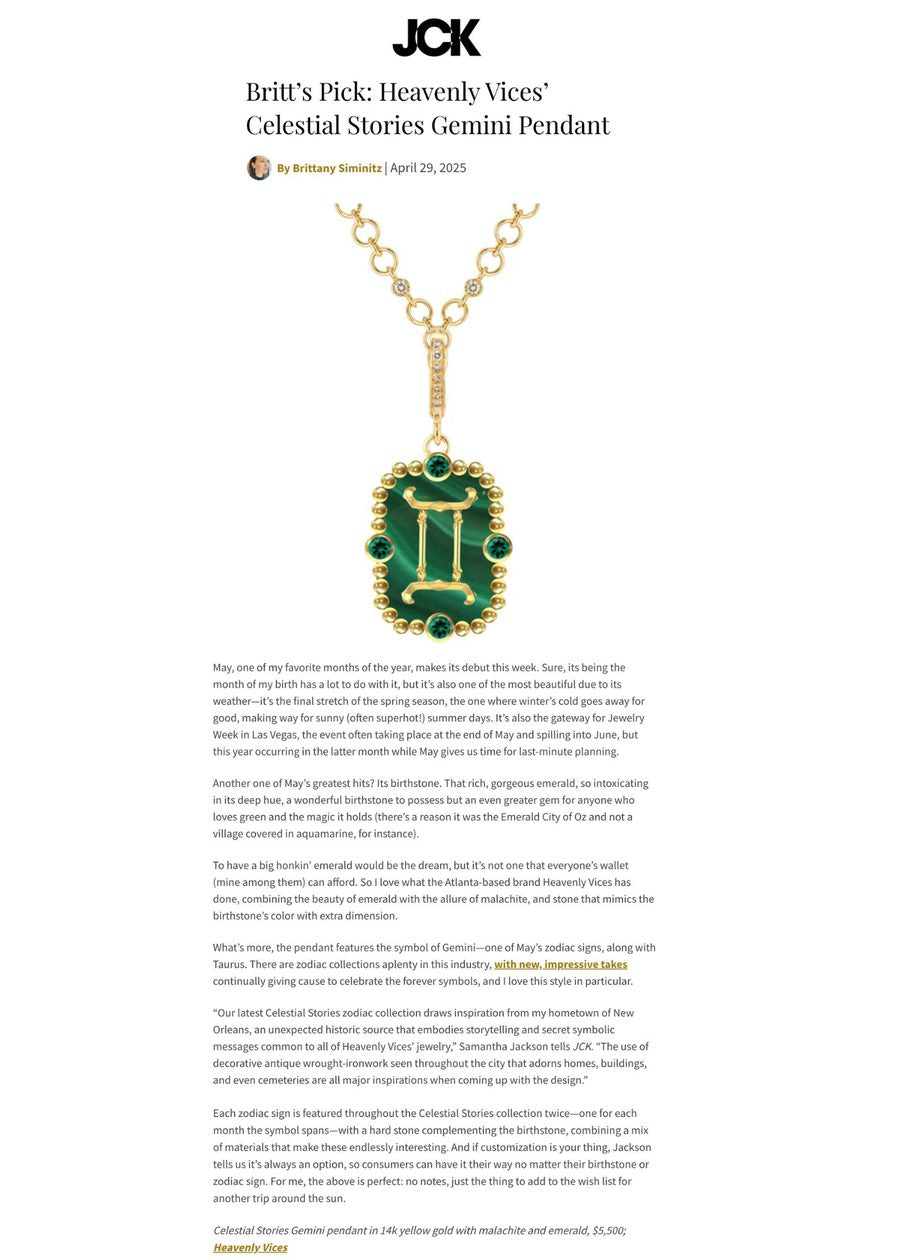 JCK: Britt’s Pick: Heavenly Vices’ Celestial Stories Gemini Pendant