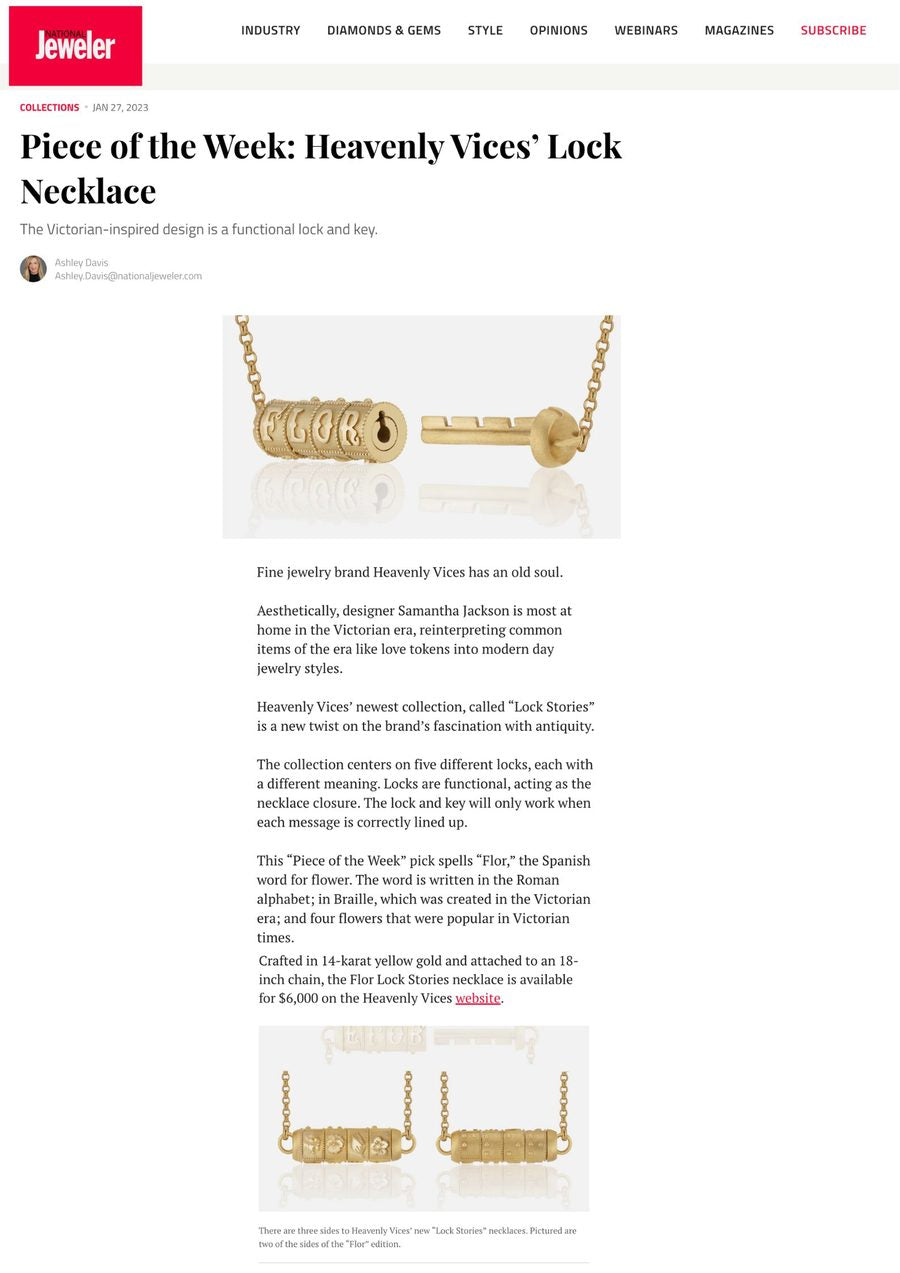 National Jeweler: Piece of the Week: Heavenly Vices' Lock Necklace