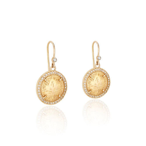 Maple Leaf Love Token Earrings with Pave Diamonds